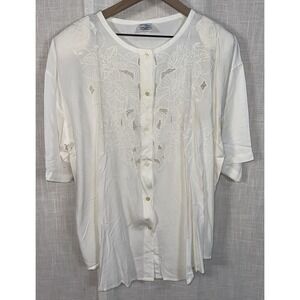 Vintage Blue Sky Women's Sz 1X Hand Made Bali White Blouse Embroidered